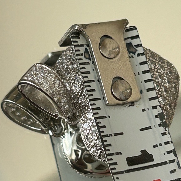 Sterling silver pave heart pendant with scalloped hearts on flip side 1” - Picture 3 of 4